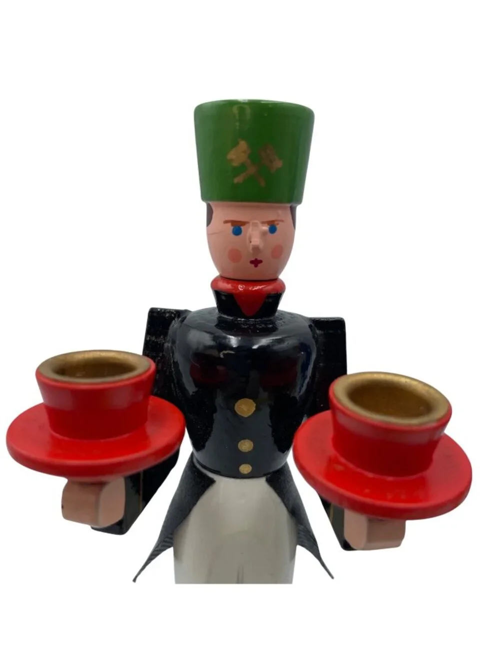 Vintage German Wooden Angel & Miner Candle Holders Hand-Painted Christmas Decor
